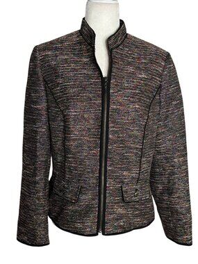 John Meyer Boucle Blazer Jacket Womens 10 Black Multicolor Zipper Front Lined